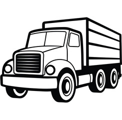 Easy-shape transportation vehicle: a large, heavy road Truck used for carrying goods. Line art, icon, vector, illustration, isolated, design, stock related to transportation. Editable Pro Vector.