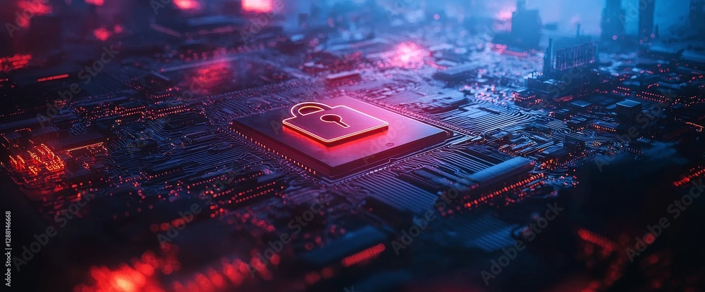 Poster cybersecurity and data protection concept visualized in a 3d rendering