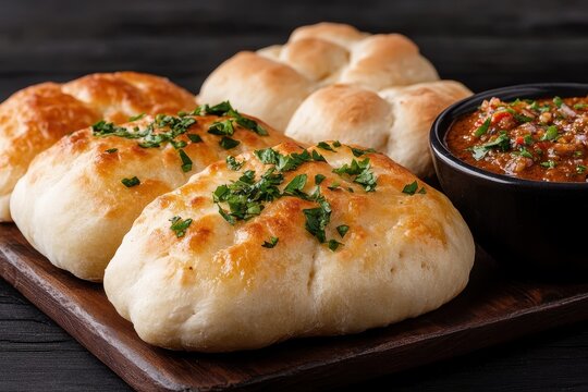 Freshly Baked Yemeni Malawah Bread with Cumi Sauce Presentation