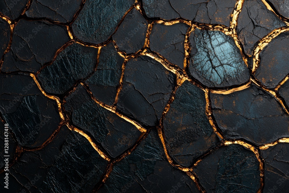 Poster a detailed texture is visible on crumpled black paper, which also features white cracks when viewed 