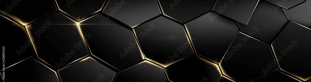 Poster a dark 3d geometric texture illustration of a luxury hexagonal abstract black metal background with 