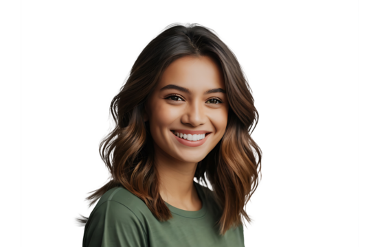 Happy young woman smiling and laughing, isolated on transparent background
