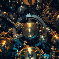 Intricate Bronze and Silver Mechanical Gears Close-Up