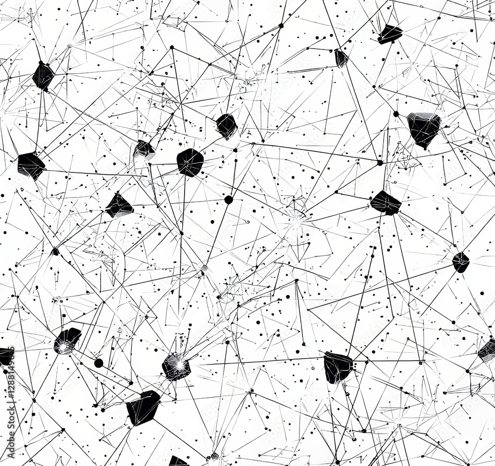 Poster an abstract dot polygon background with connecting lines represents the fusion of business, technolo