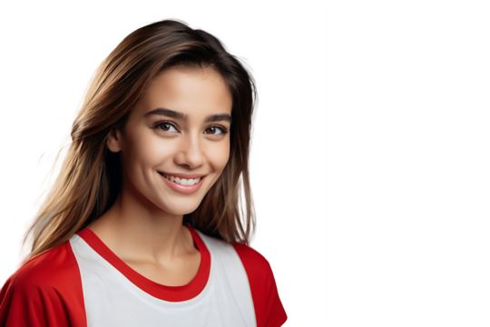 Happy young woman smiling and laughing, isolated on transparent background
