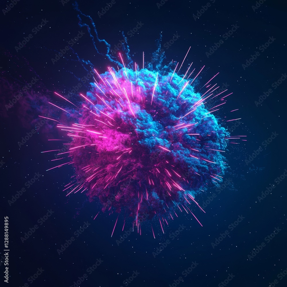 Poster a dark background serves as the setting for a geometric art shape that takes the form of a colorful 