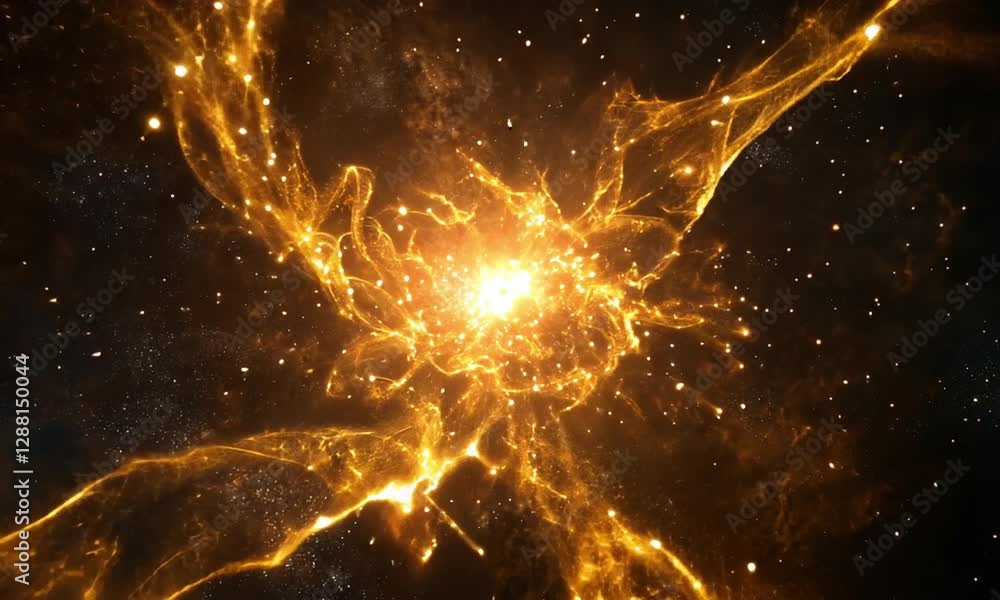 Canvas Prints visuals of exploding fireworks against a black cosmic background with stars and colorful bursts ligh