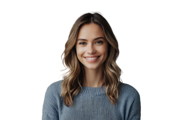 young blonde serious and friendly caucasian woman potrait isolated on white background.