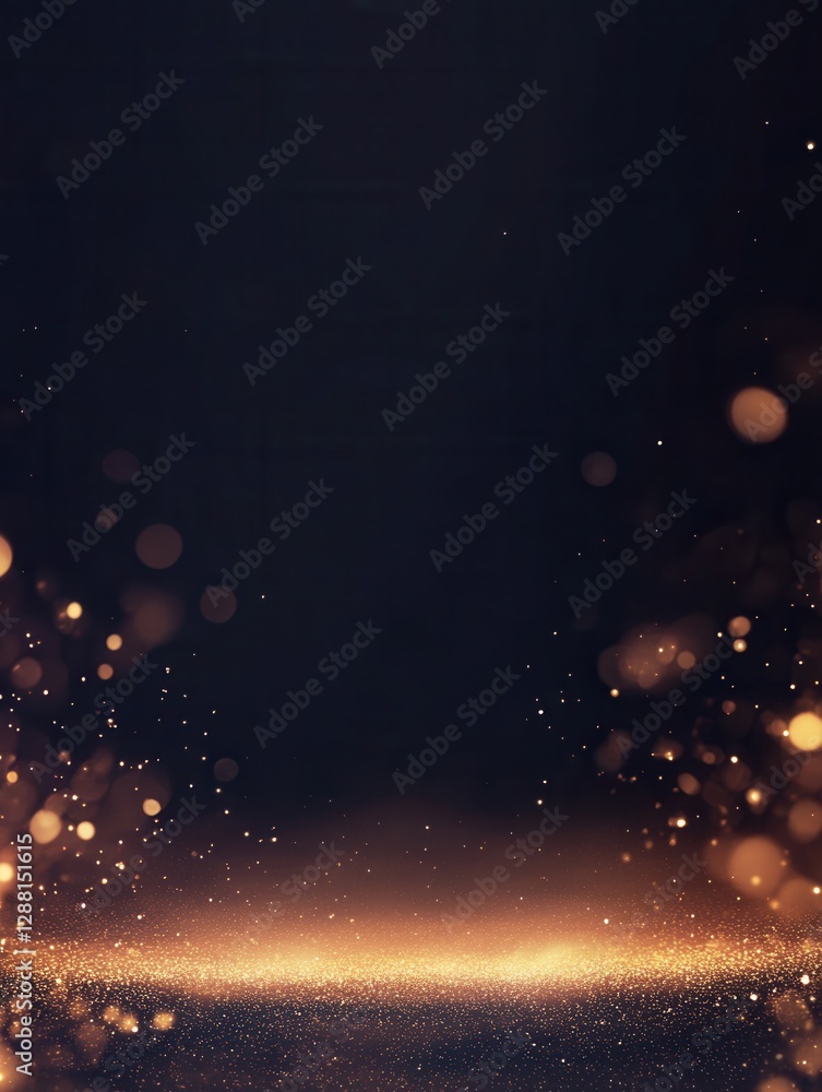 Poster golden dust and bokeh lights create a magical atmosphere with a sense of depth and elegance