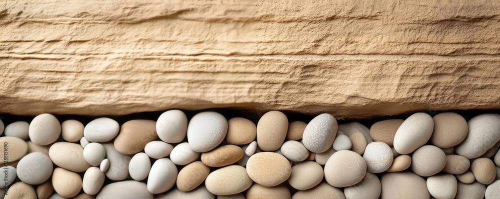 Poster weathering process idea. a serene image showing smooth pebbles and textured stone, highlighting natu