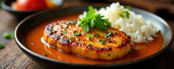 Sizzling pork cutlet in a rich curry sauce served with steaming hot rice , food, cook
