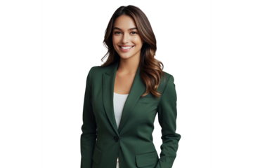 Portrait of a smiling businesswoman, a professional and confident woman in suit, isolated on transparent background