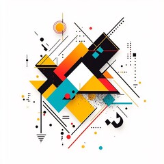 Vibrant Geometric Abstract Composition with Dynamic Shapes and Contrasting Colors