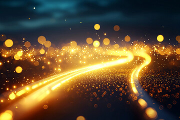glowing roadmap with sparkling lights leads to success, creating magical atmosphere