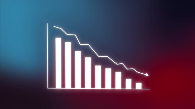 Zigzag line Simple Finance business growth graph chart with arrows moving down, falling, loss, diagram, motion graphic on a red classic abstract background