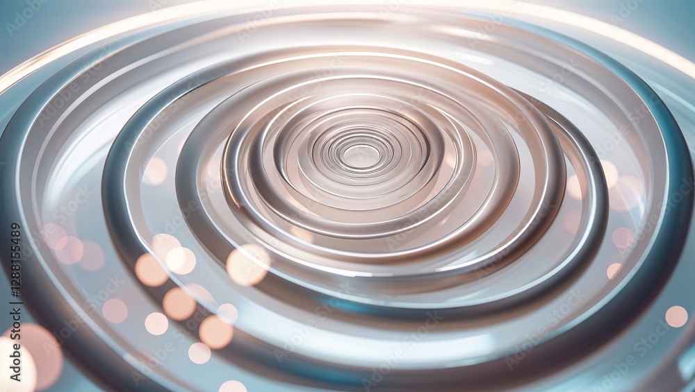 Poster rippling silver surfaces create mesmerizing patterns in soft light at an abstract art installation