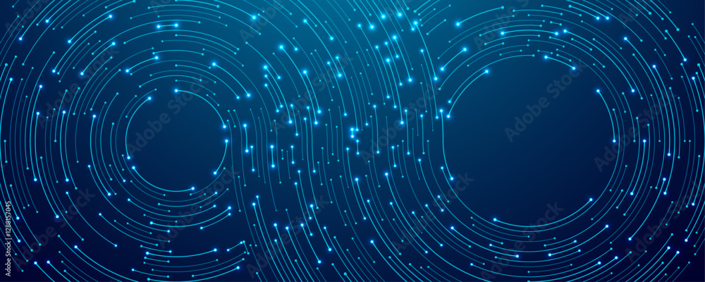 Aufkleber Abstract infinity symbol with circle circuit wires on technology dark blue background. AI concept. Big data flow tech bg. Digital network backdrop. CPU electronics pattern. Vector illustration 