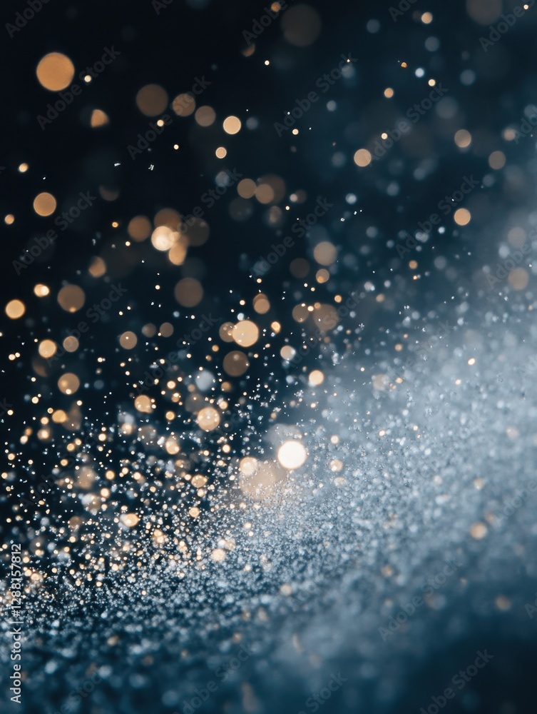 Poster an abstract image showing a dynamic array of sparkling particles and blurred bokeh effects