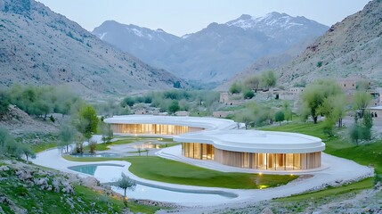 Naklejka premium Modern architecture design in mountain landscape residential home nature environment