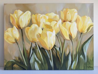 Vibrant Yellow Tulips Blooming in Scenic Springtime Meadow