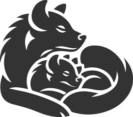 A hyena resting with its pack, curled up together vector animal silhouette