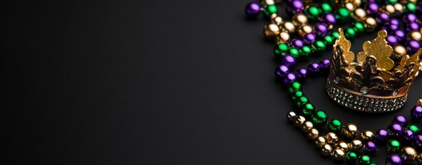 Fototapeta premium The Mardi Gras crown and beads of New Orleans are typically colored in green, gold, and purple