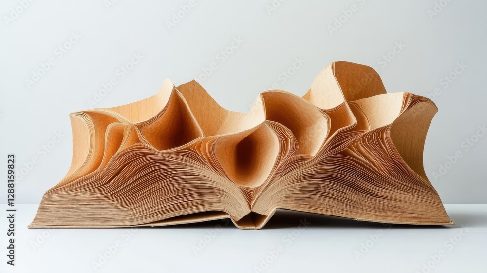 Poster an open book displaying sculpted pages that resemble mountains
