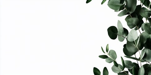 Obraz premium Eucalyptus branches and leaves, hand-painted in watercolor, are isolated on a white background to create a seamless border suitable for design and printing purposes