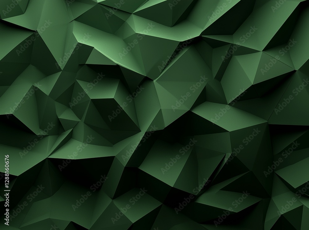 Poster a crystal wallpaper design features an emerald green geometrical pattern with a low polygonal textur
