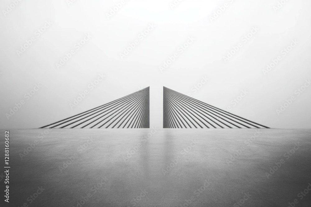 Poster abstract black and white landscape featuring converging lines, creating a sense of depth and perspec