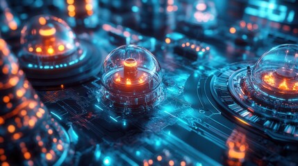 Futuristic Circuit Board With Glowing Components