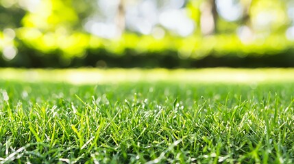 Closeup Vibrant Green Grass in Sunny Outdoor Setting