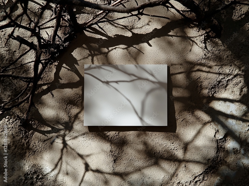 Poster the empty white horizontal rectangle poster mockup features soft hawthorn leaves shadows on a neutra