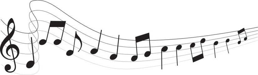 Vector musical melody with floating notes on staff lines. Elegant music score illustration for banners, posters, greeting cards, backgrounds, and creative projects