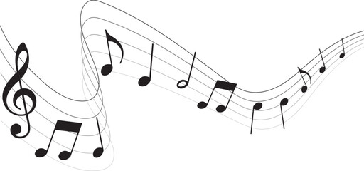 Vector musical melody with floating notes on staff lines. Elegant music score illustration for banners, posters, greeting cards, backgrounds, and creative projects