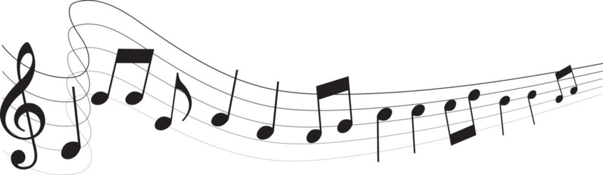 Vector musical melody with floating notes on staff lines. Elegant music score illustration for banners, posters, greeting cards, backgrounds, and creative projects