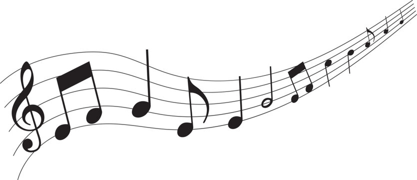 Vector musical melody with floating notes on staff lines. Elegant music score illustration for banners, posters, greeting cards, backgrounds, and creative projects