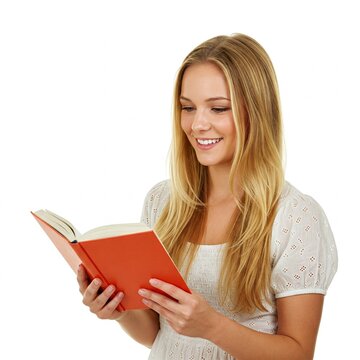 Happy woman reading a book