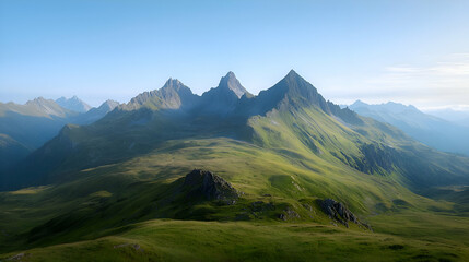 Obraz premium Green Mountain Range Under a Clear Blue Sky
