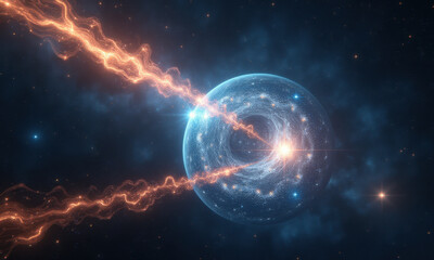 Obraz premium Cosmic Energy Burst: Planet & Nebula - Abstract art