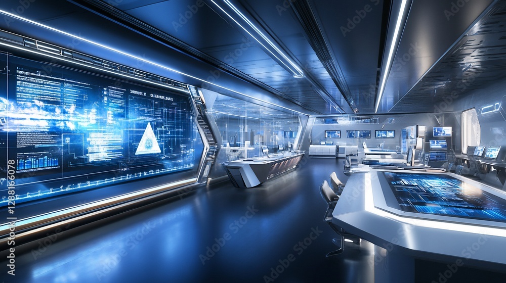 Poster futuristic control room: a vision of advanced technology and data visualization
