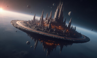 Fototapeta premium Futuristic City, Space Station, Alien Planet - Sci-fi architecture