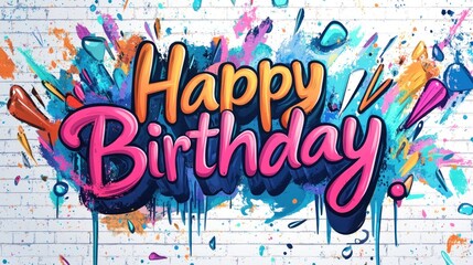 The lettering Happy Birthday in a colorful graffiti style with a white background, vector illustration in the colorful cartoon style