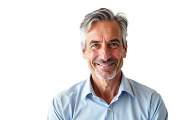 Obraz premium Senior man smiling portrait, gray hair, isolated on transparent background. Business, corporate, healthcare, finance, mature audience uses.