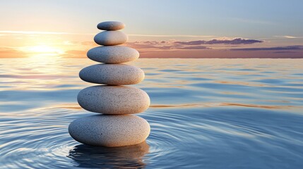 Serene Balance of Stones on Water Symbolizing Harmony and Executive Coaching Concepts