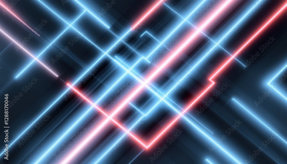 Aufkleber neon blue and red laser lines intersecting on a dark background creating a futuristic glow