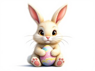 Fototapeta premium Cute cartoon bunny with easter egg and big ears