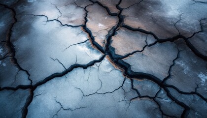 Abstract cracked earth texture in cool tones