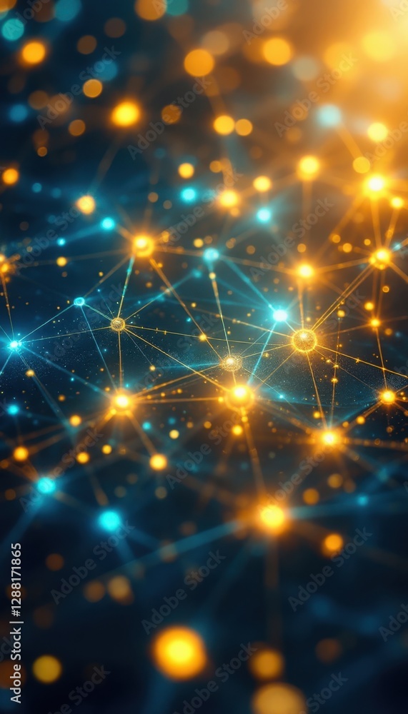 Poster Abstract glowing network with interconnected nodes and illuminated points