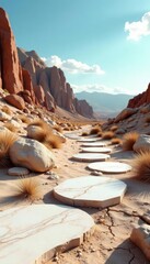 Marble stone tiles in a dry, cracked landscape, landscape, rock